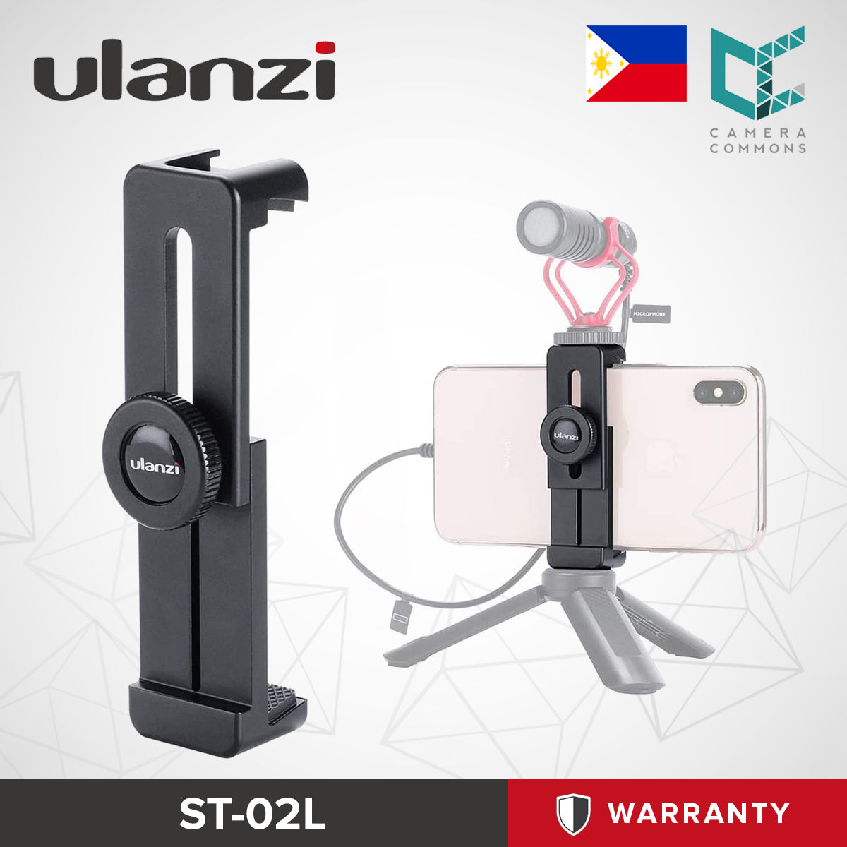 Ulanzi ST-02L Aluminum Phone Tripod Holder Adapter with Microphone Cold Shoe Mount for iPhone X XS MAX Android Mobile Vlog Setup ST-02 L ST-2L