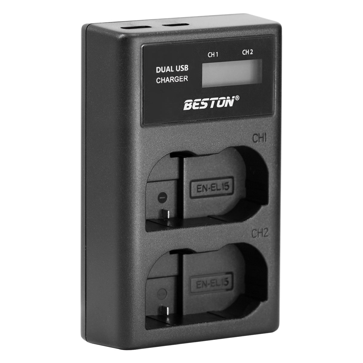 BESTON EN-EL15 LCD Dual USB Charger (Micro USB Type-C) for Camera Batteries ENEL15