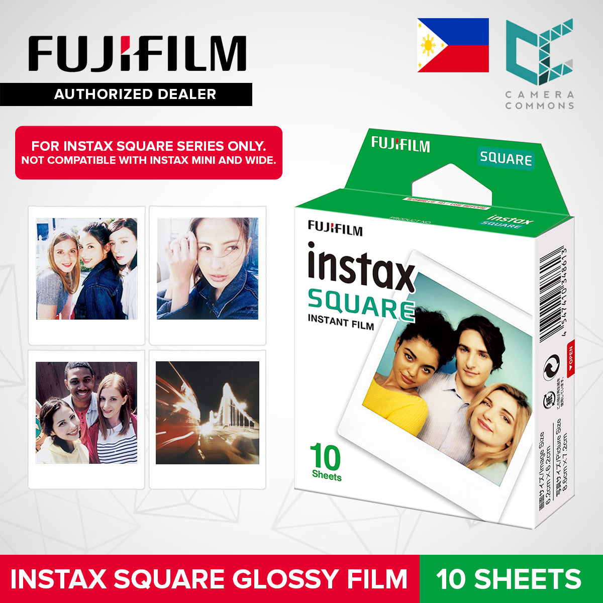 FUJIFILM Instax Square Glossy Instant Film Plain White 10 Sheets