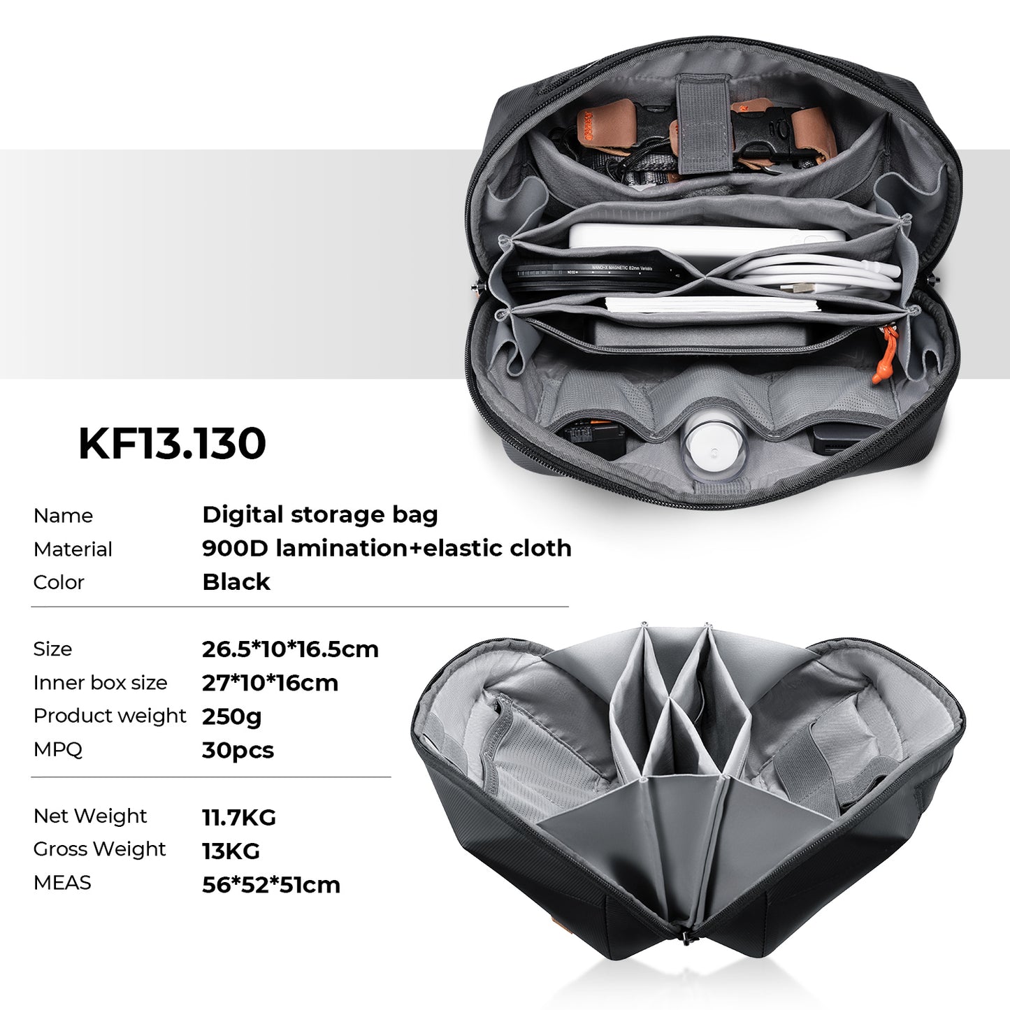 K&F Concept KF13.130 Tech Pouch Digital Storage Bag 4L Camera Accessories Organizer
