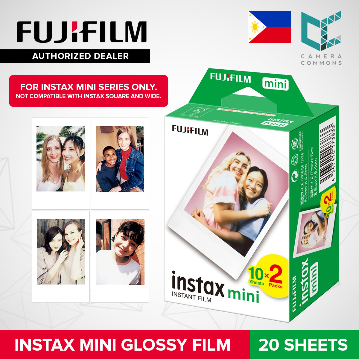 FUJIFILM Instax Mini Glossy Plain Instant Film Plain White Border 2x10 20 Sheets