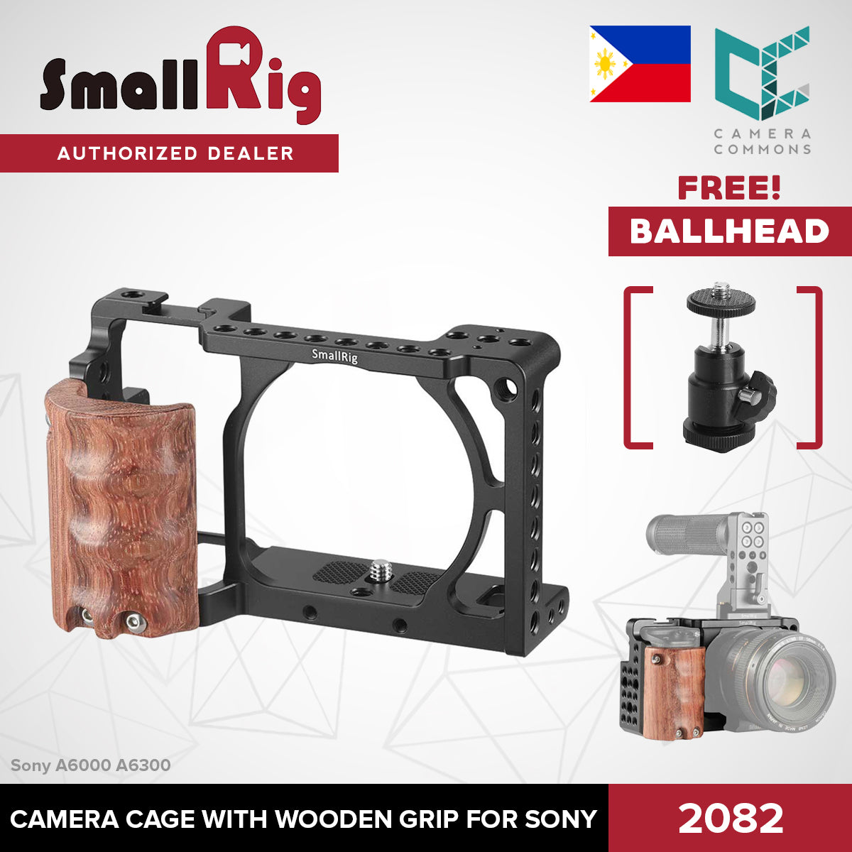 SmallRig Camera Cage with Wooden Handgrip for Sony A6000 A6300 2082