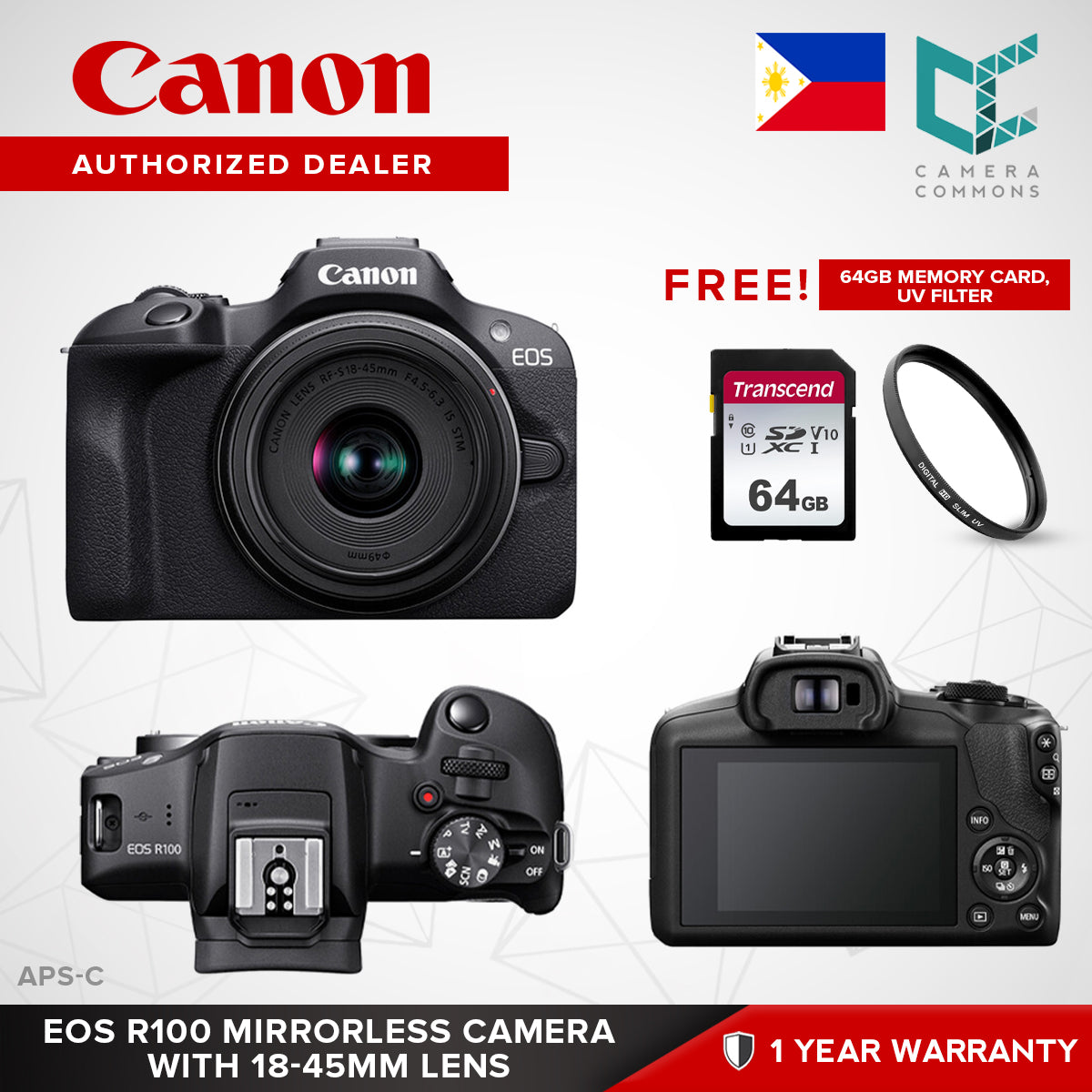 Canon EOS R100 Mirrorless Camera with 18-45mm Lens APS-C 4K 24p DIGIC 8 Image Processor