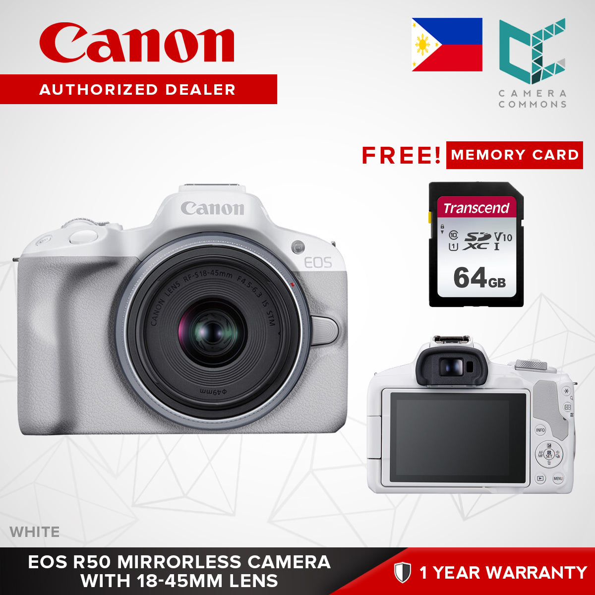 Canon EOS R50 Mirrorless Camera with 18-45mm Lens Black White APS-C 4K 30p DIGIC X Vertical Movie Mode