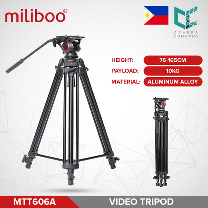 Miliboo MTT606A Professional Aluminum Video Tripod with Fluid Head and Mid-Level Spreader Heavy Duty
