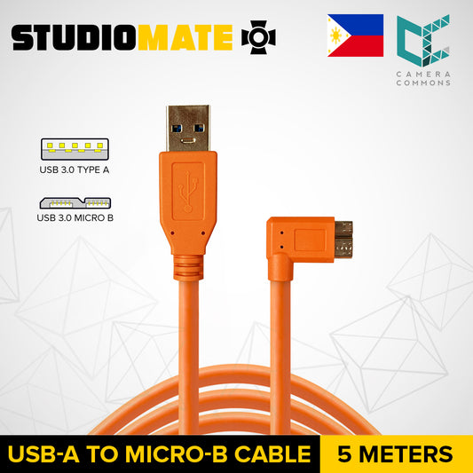 STUDIOMATE USB 3.0 Type A to USB 3.0 Micro B Right Angle Orange Cable Connector 5 meters 5m