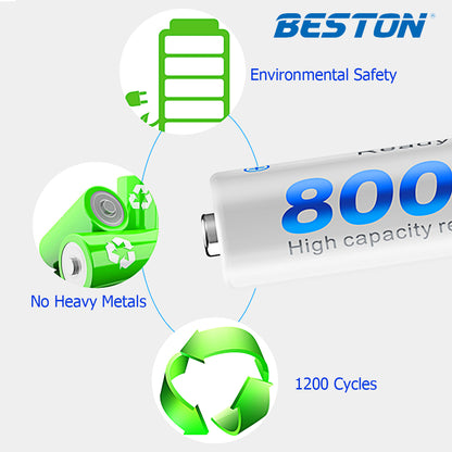 Beston 2pcs of AAA 800mAh Rechargeable Battery