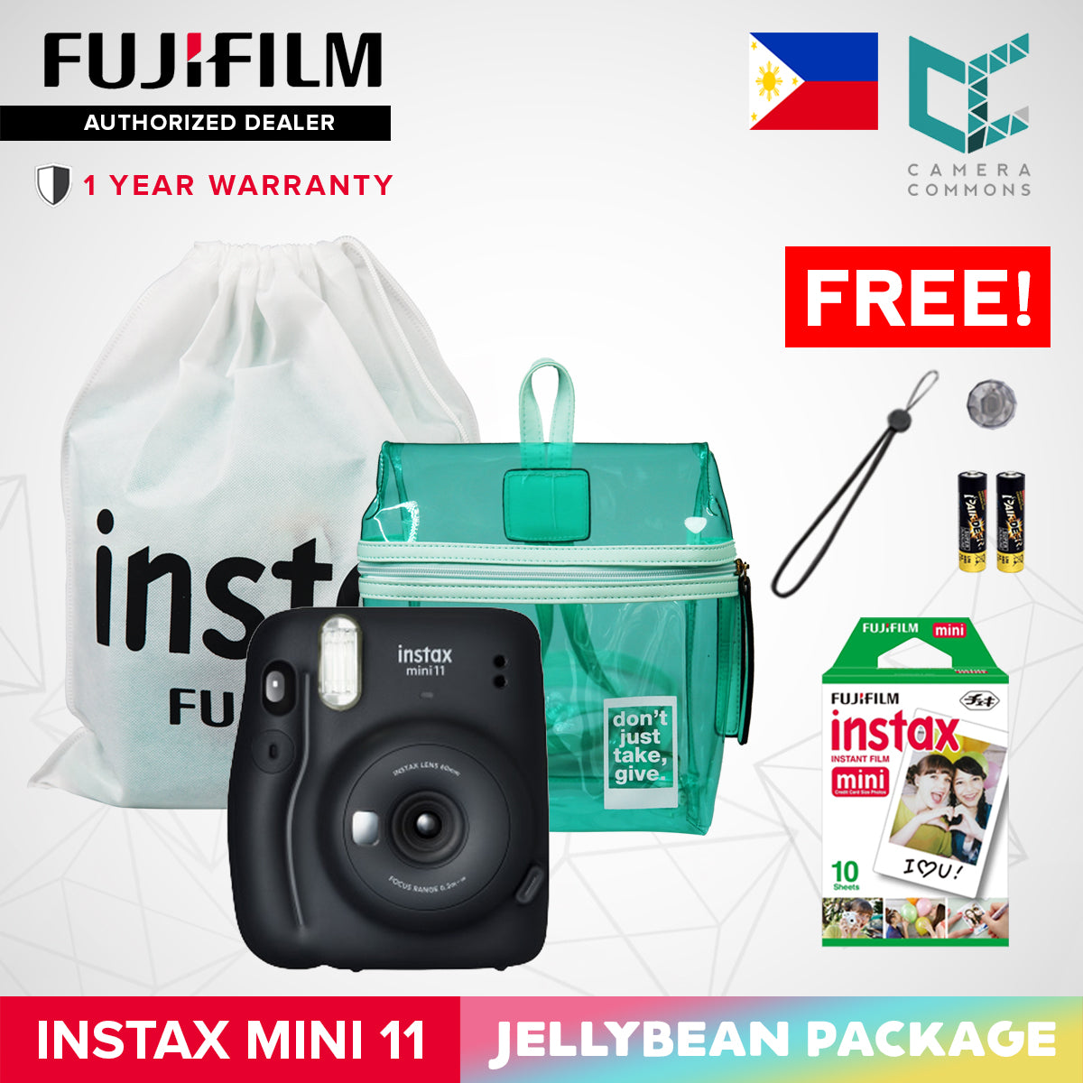 FUJIFILM Instax Mini 11 Instant Camera Jelly Bean Package | OFFICIAL Fujifilm PH | 1 Year Local Warranty | with AA Batteries