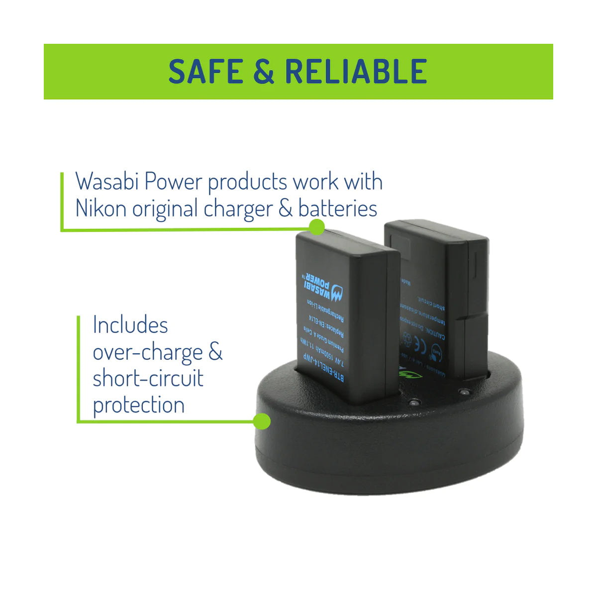 Wasabi Power EN-EL14 EN-EL14A Dual Kit Battery Charger for Nikon Cameras ENEL14