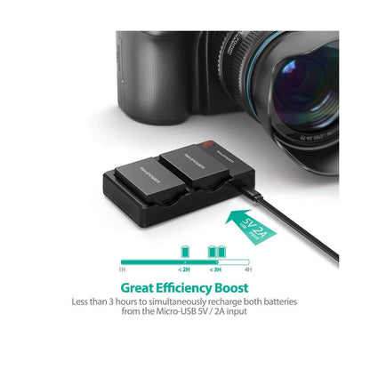 RAVPower LP-E8 Camera Battery Charger with 2pcs Batteries Set for Canon Cameras LPE8