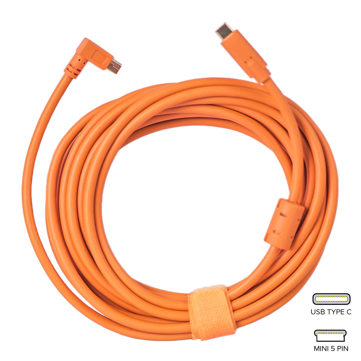 STUDIOMATE USB Type C to Mini 5 Pin Right Angle Orange Cable Connector 5 meters 5m