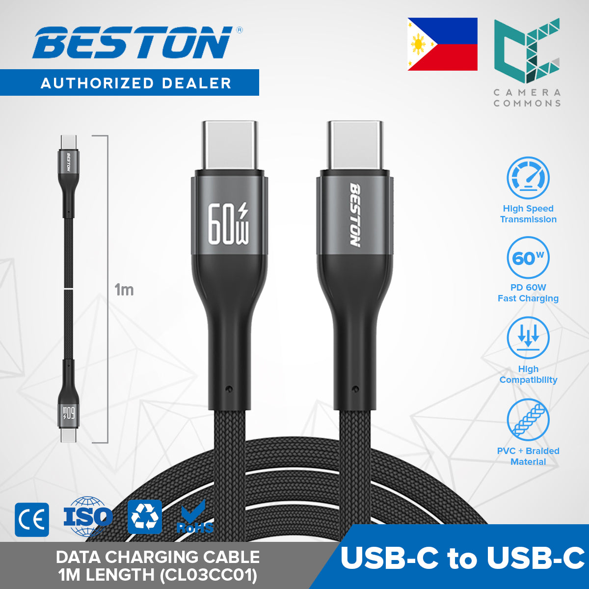 Beston CL03CC01 USB-C to USB-C Type C Fast Data Charger Charging Cable for Mobile Phone Tablet Laptop
