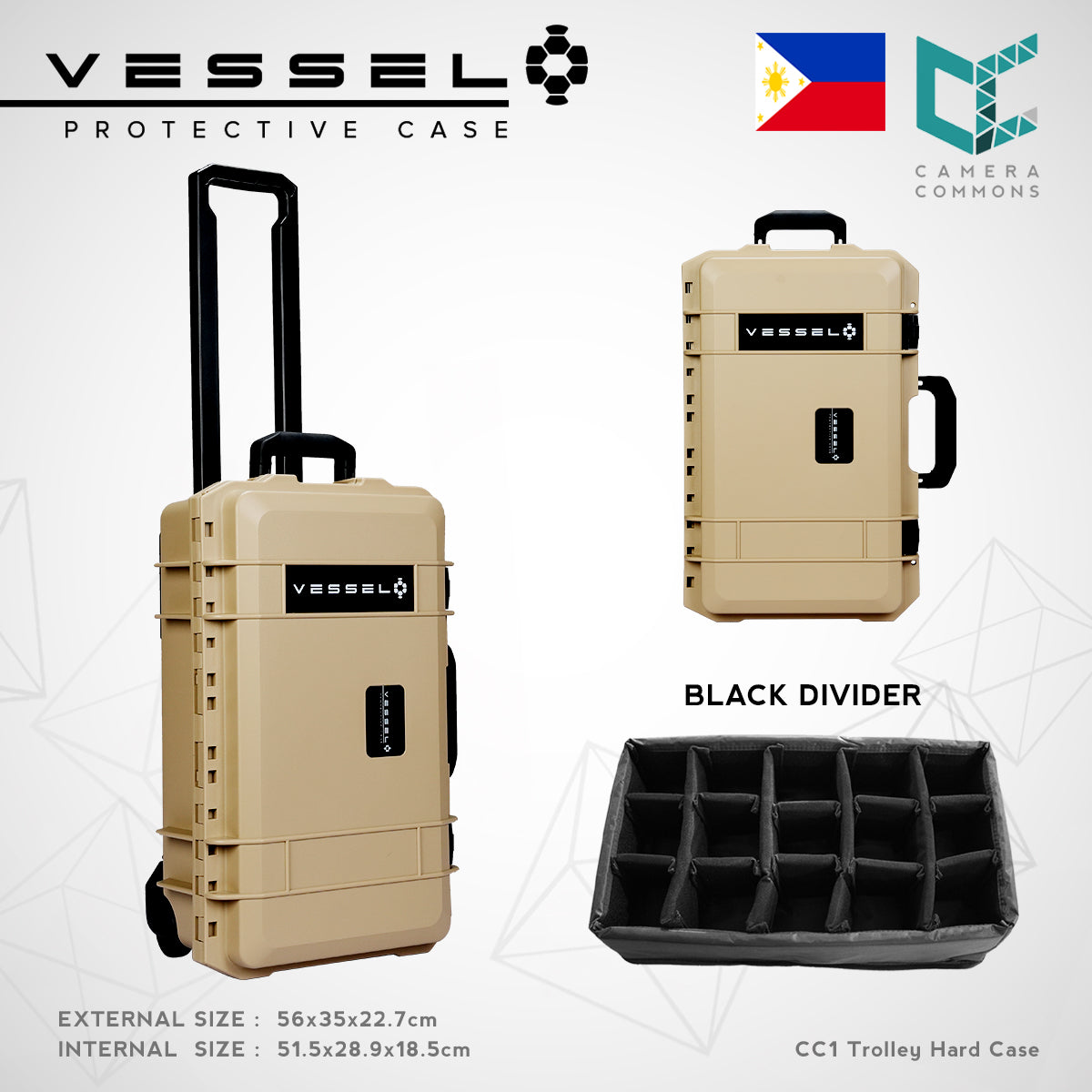 VESSEL CC1 Trolley Hard Case Camera Photography Equipment Case with Wheels (Black)
