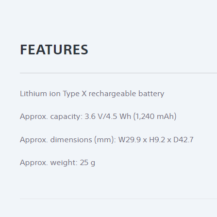 Sony NP-BX1 Rechargeable Lithium-Ion Battery Pack (3.6V, 1240mAh) for Mirrorless Cameras NPBX1