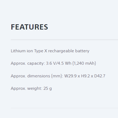 Sony NP-BX1 Rechargeable Lithium-Ion Battery Pack (3.6V, 1240mAh) for Mirrorless Cameras NPBX1