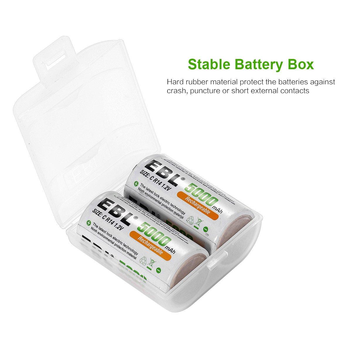 EBL 2 Pack 1.2V C Size C Cell 5000mAh Rechargeable Battery - Ni-MH NiMh Camera Commons PH