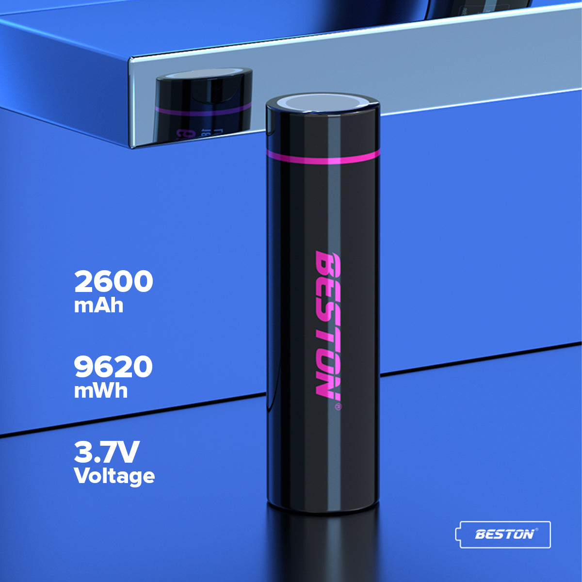 Beston 18650 3.7V Rechargeable Lithium Ion Battery (Flat Top) Li-ON Large Capacity 2600MAH