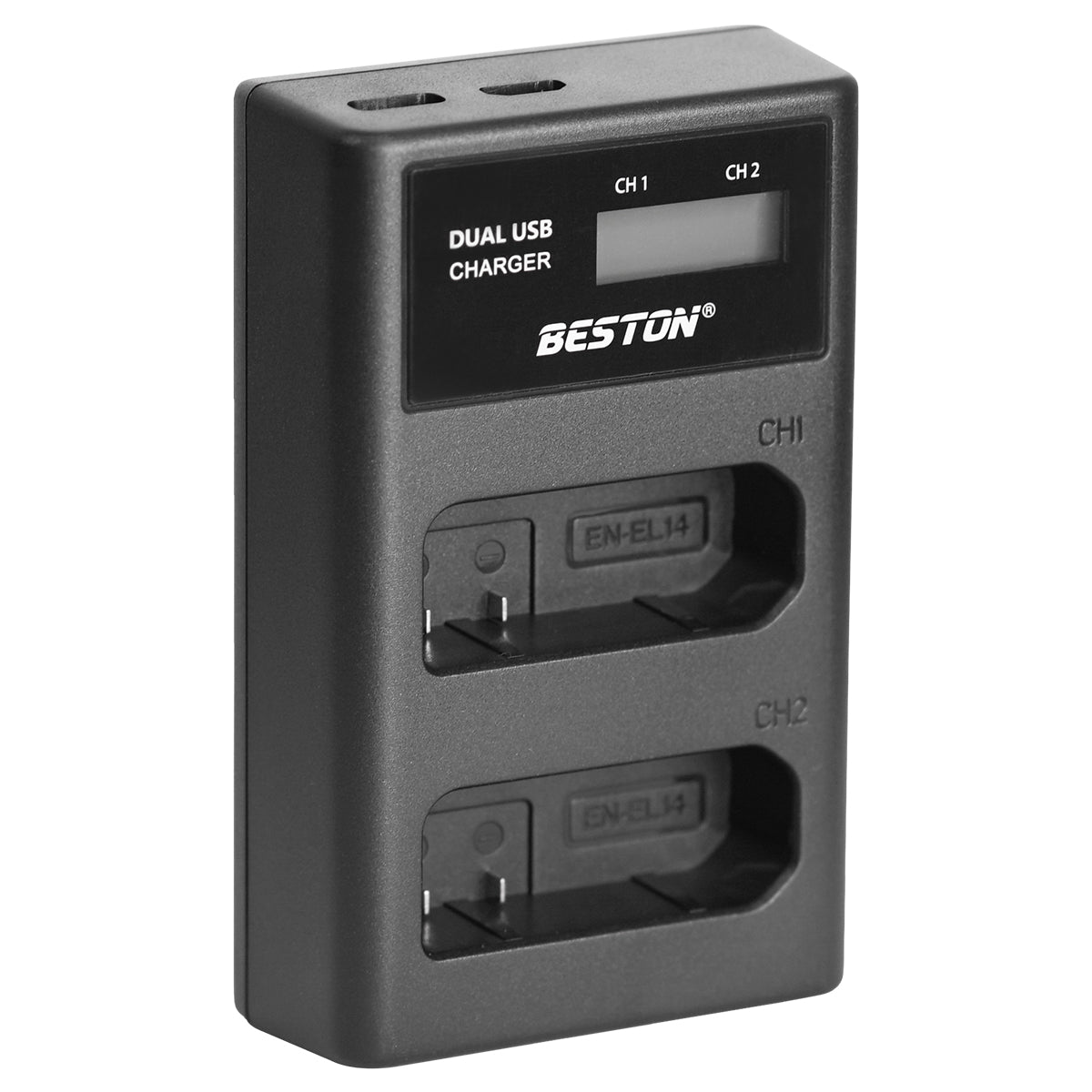 BESTON EN-EL14 LCD Dual USB Charger (Micro USB Type-C) for Camera Batteries ENEL14