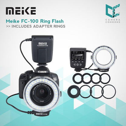 MEIKE FC100 Macro Ring Flash LED Light for DSLR Cameras Camcorder with Adapter Rings