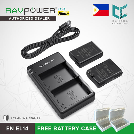 RAVPower EN-EL14 Camera Battery Charger with 2pcs Batteries Set for Nikon Cameras ENEL14