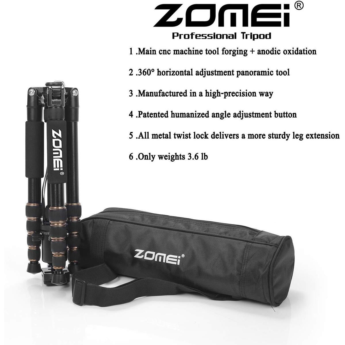 Zomei Z669 Tripod with Ball Head and Carrying Case for SLR Camera Photography