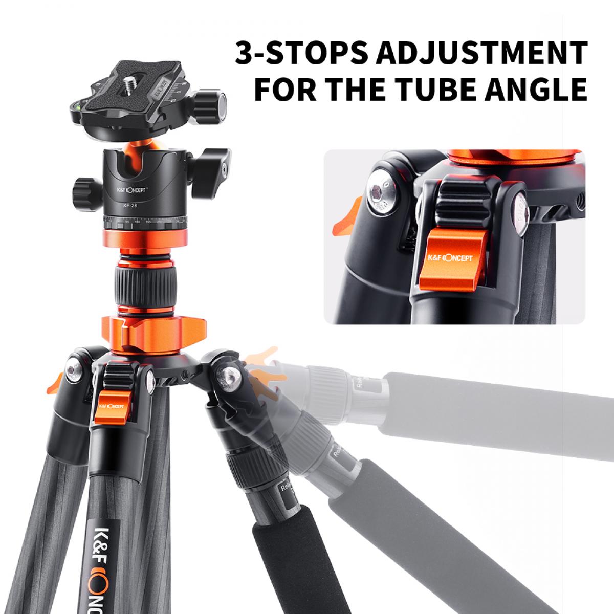 K&F Concept D255C4 + BH-28L 68" 172cm 5-Section Carbon Fiber Tripod with 360 Degree Ball Head