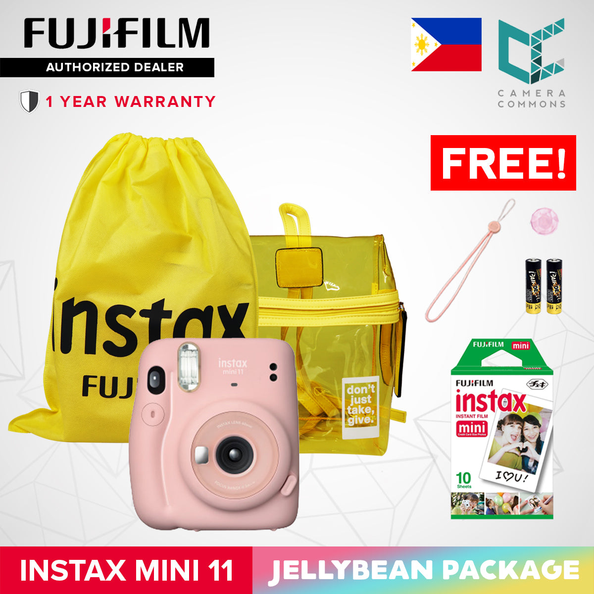 FUJIFILM Instax Mini 11 Instant Camera Jelly Bean Package | OFFICIAL Fujifilm PH | 1 Year Local Warranty | with AA Batteries