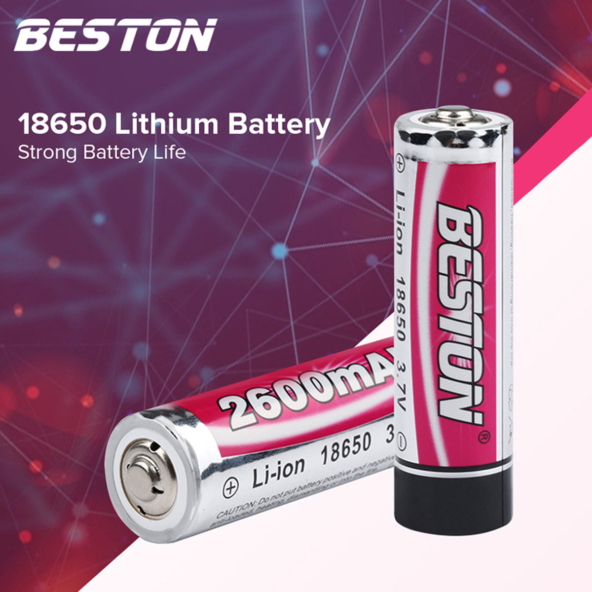 Beston 18650 3.7V Rechargeable Lithium Ion Battery Li-ON Large Capacity 2600MAH (Pointed Top)