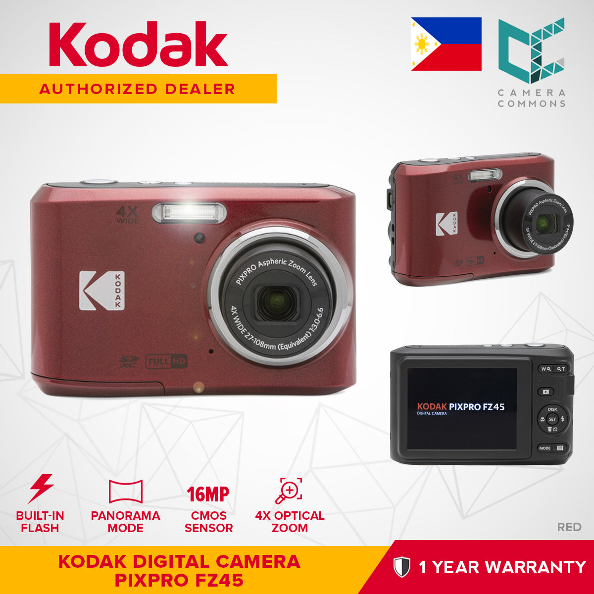 Kodak PIXPRO FZ45 Digital Camera Point & Shoot 16MP 27mm Wide-Angle 4x Optical Zoom 1080 Full HD