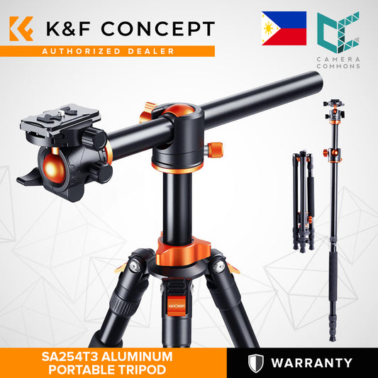 K&F Concept SA254T3 Aluminum Portable Travel Tripod 22lbs/10kg Load for DSLR Cameras KF09.096