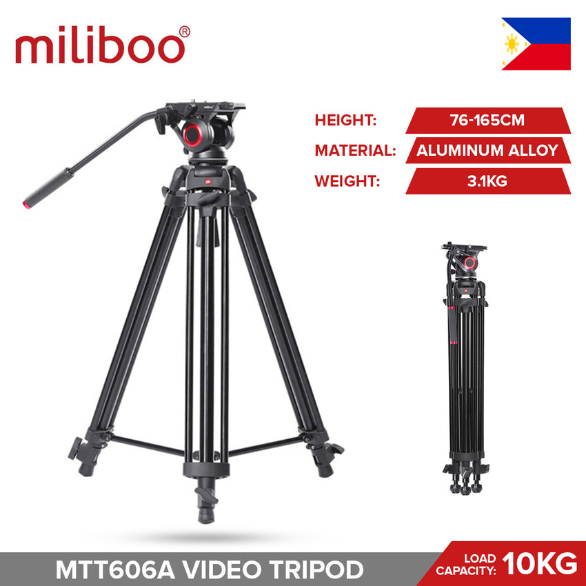 Miliboo MTT606A MTT606B Professional Aluminum Carbon Fiber Video Tripod with Fluid Head and Mid-Level Spreader Heavy Duty