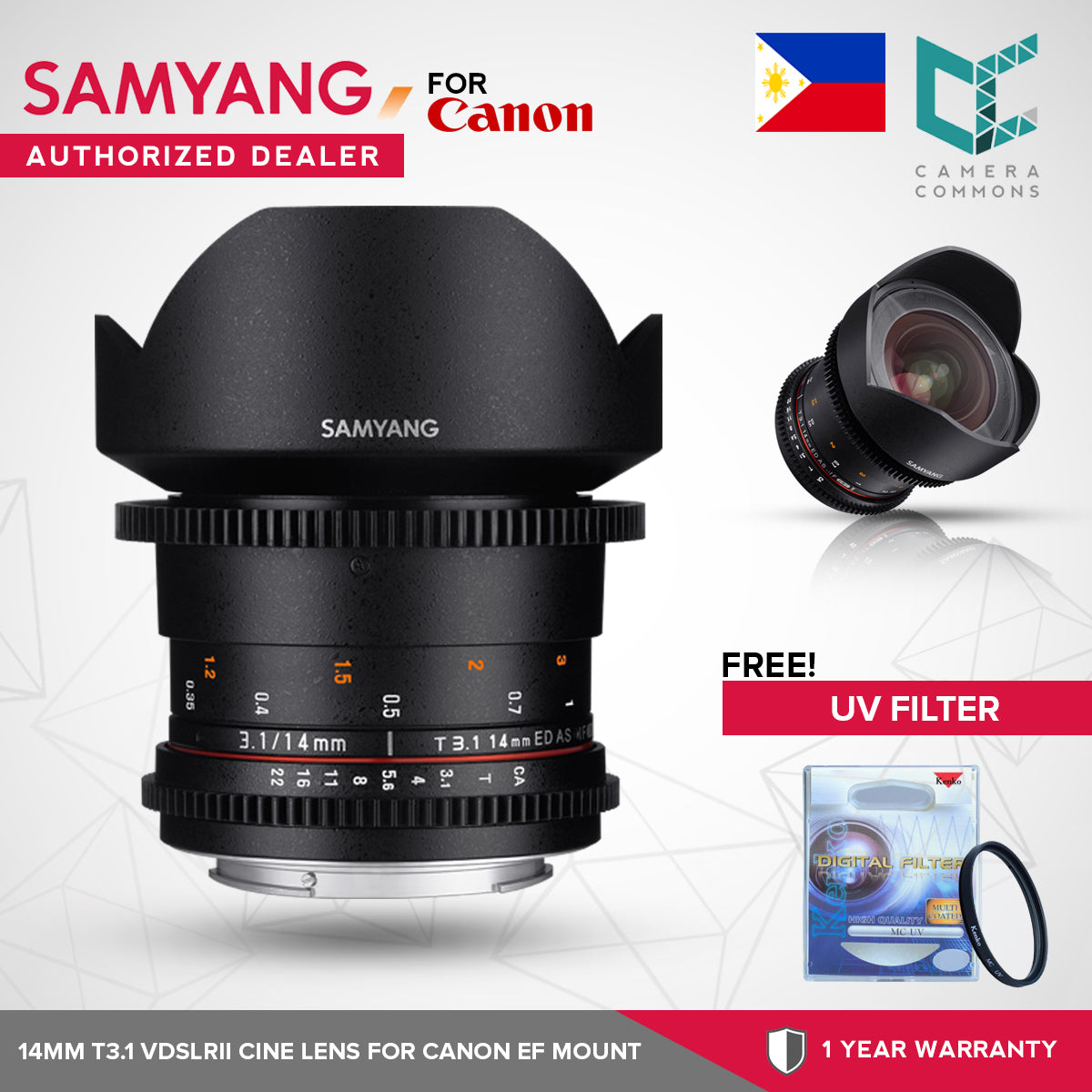 Samyang 14mm T3.1 VDSLR ED AS IF UMC II Lens for Canon EF