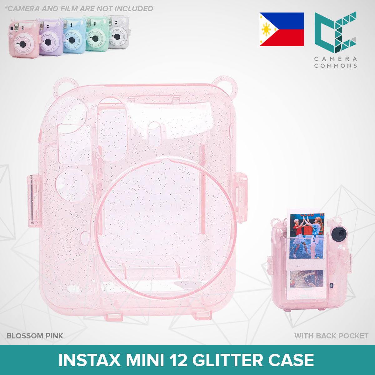 Clear Glitter Case for Fujifilm Instax Mini 11 Mini 12 Camera Transparent Protective Crystal Cover