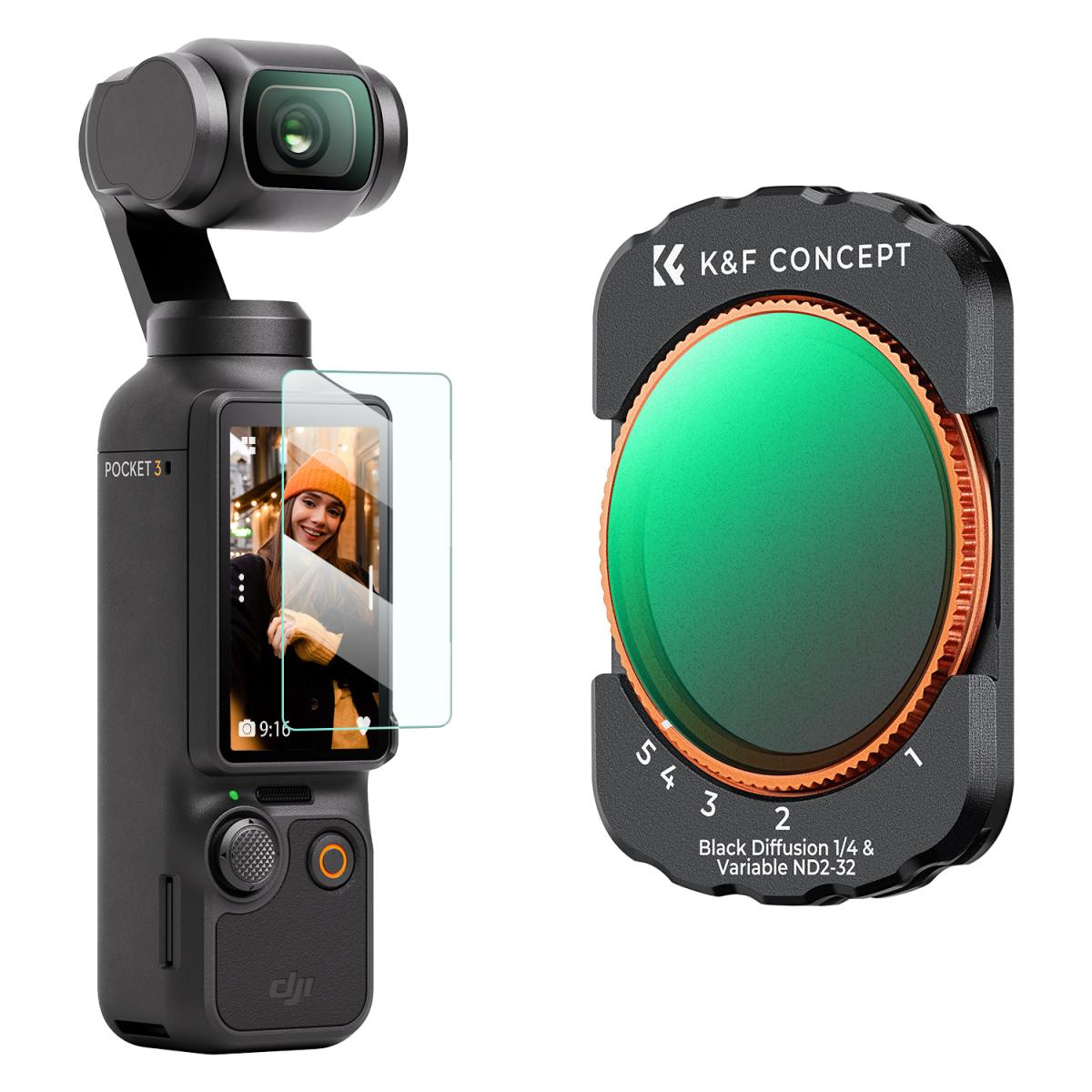 K&F Concept Black Mist 1/4 + ND2-32 Filter for DJI Osmo Pocket 3 Camera Lens Accessories