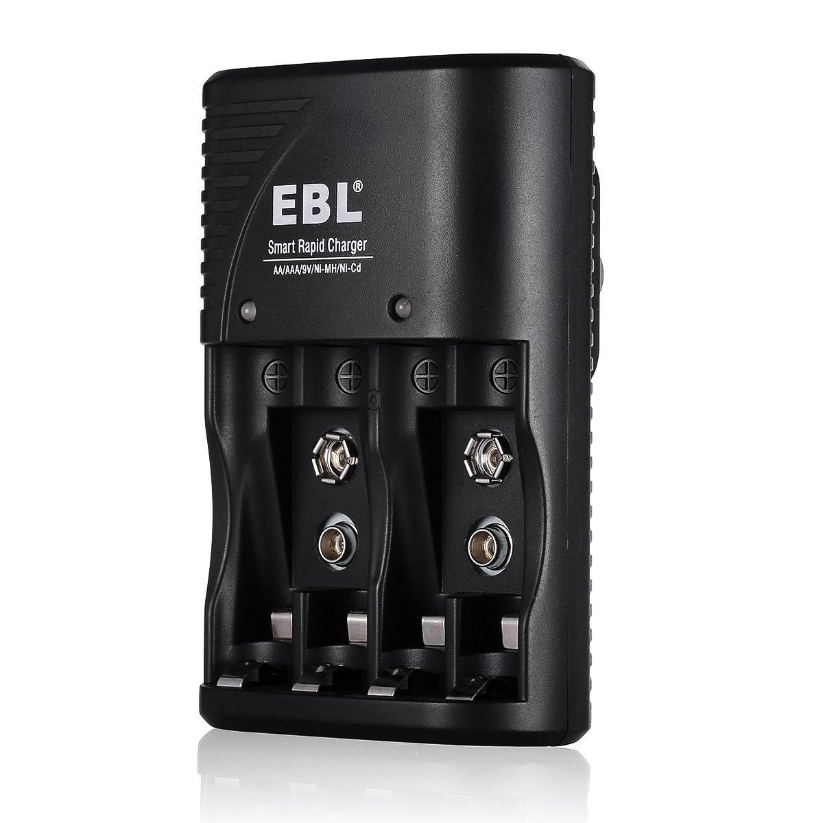 EBL 4 Bay Smart Rapid Battery Charger for AA , AAA , 9V , Ni-MH , Ni-CD Rechargeable Batteries NiMH NiCD Camera Commons PH