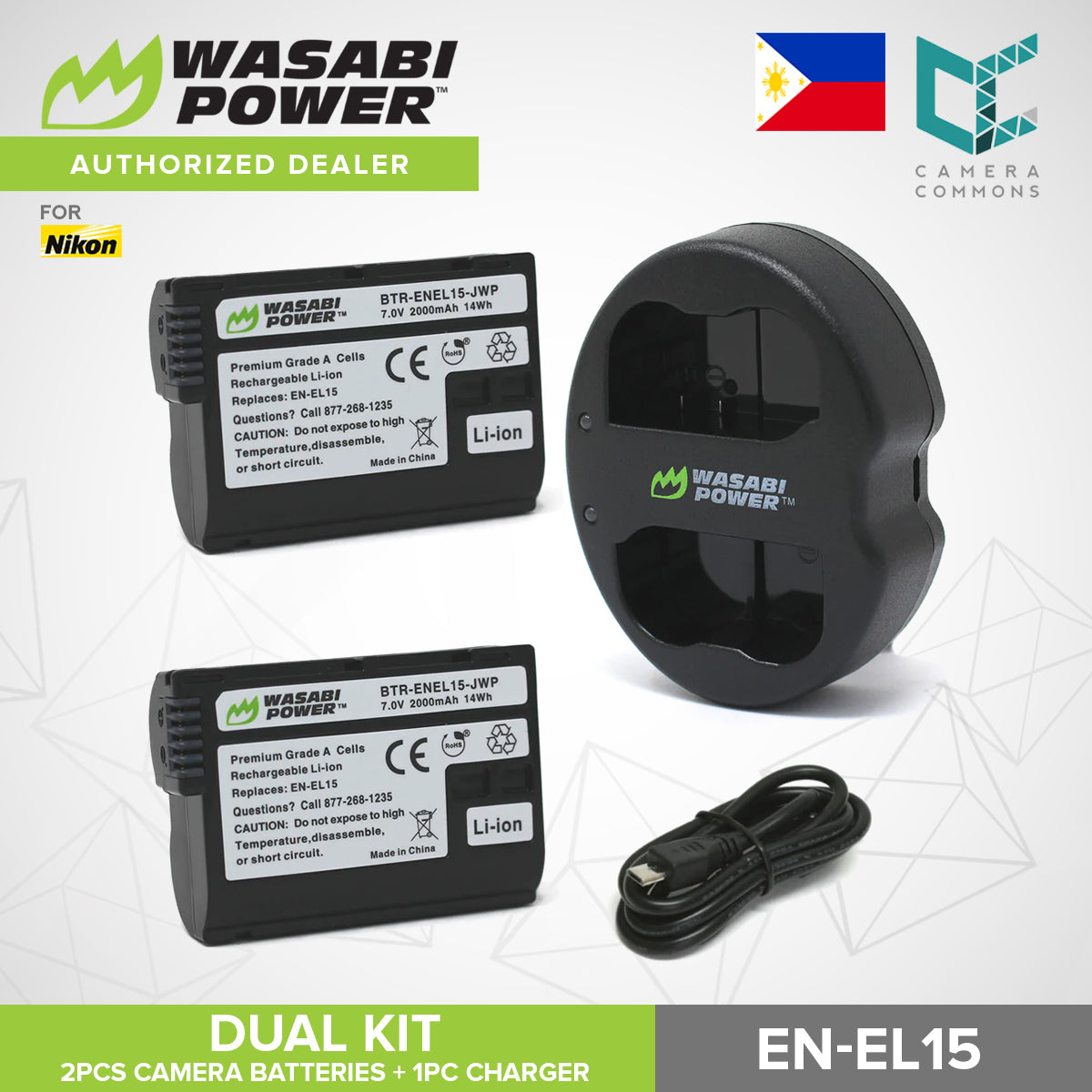 Wasabi Power EN-EL15 EN-EL15A EN-EL15B EN-EL15C Dual Kit Battery Charger for Nikon Cameras ENEL15