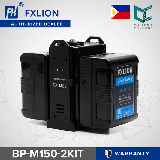 Fxlion 148Wh Square V-mount Battery 2 Battery Kit w/ Mini Dual V-mount Charger / V-lock Kit w/ Charger | V Mount Battery for Studio, Photo & Video LED Lights and Camera