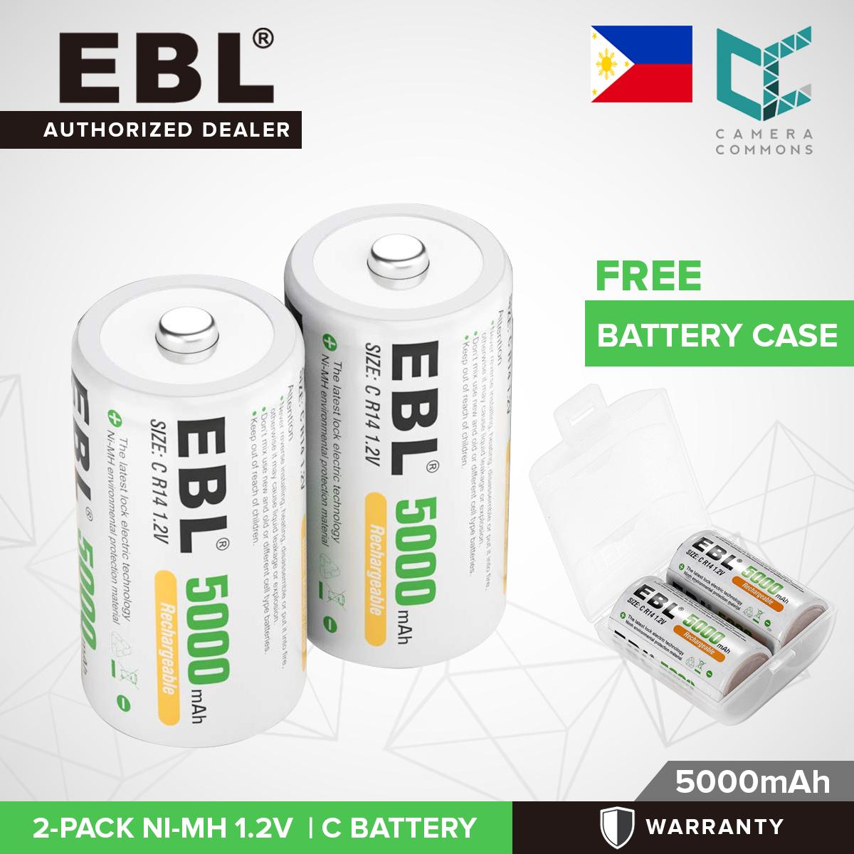 EBL 2 Pack 1.2V C Size C Cell 5000mAh Rechargeable Battery - Ni-MH NiMh Camera Commons PH