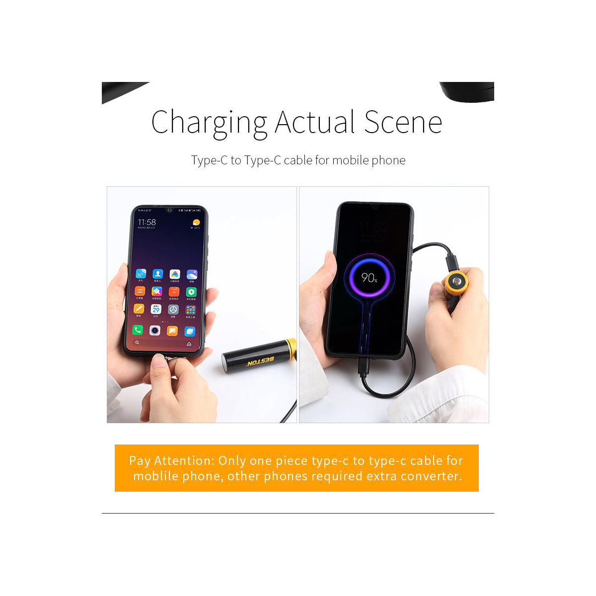 Beston 1pc 21770 77T-50 Type C 5000mah Li-ion Rechargeable Battery Two Way Plug In Black Yellow 77T50