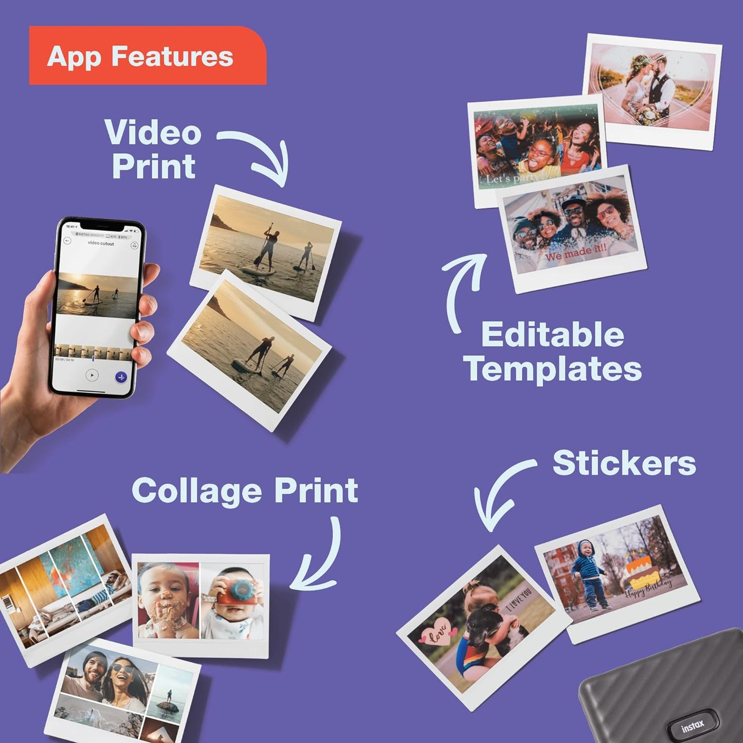 FUJIFILM Instax Link Wide Smartphone Printer  Wide Format Printer with QR Print Mode