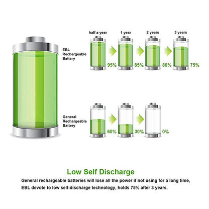 EBL Multi Color 10 Pack 1.2V AA Size 2500mAh Rechargeable battery - Ni-MH NiMH Multicolor 10 pc Batteries Camera Commons PH