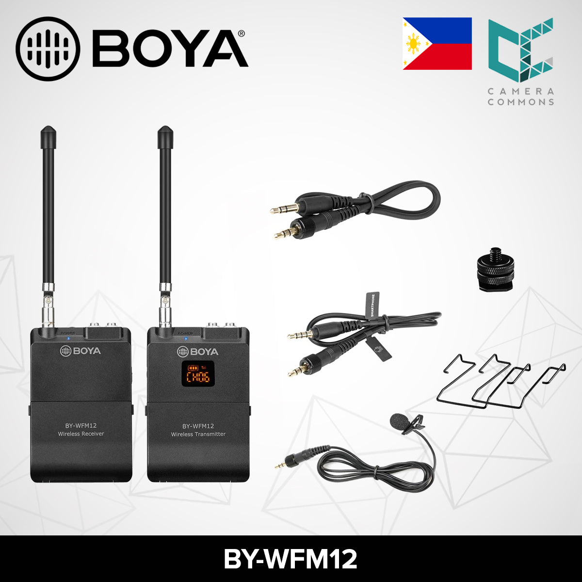 BOYA BY-WFM12 12-Channels VHF Transmitter and Receiver System Professional Wireless Lavalier Mic