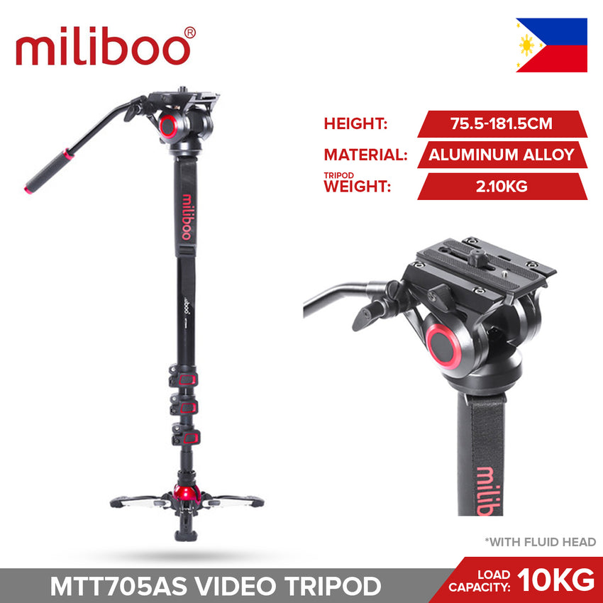 Miliboo MTT705AS MTT705BS Professional Aluminum Carbon Fiber Video Monopod with MYT801 Fluid Head for Photography