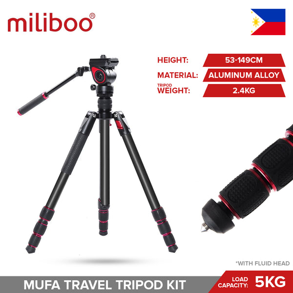 Miliboo MUFA MUFA-BK Aluminum Travel Tripod Kit with Fluid Head Screw Lock Flip Lock