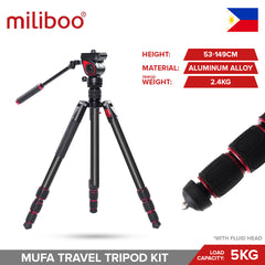 Miliboo MUFA MUFA-BK Aluminum Travel Tripod Kit with Fluid Head Screw Lock Flip Lock