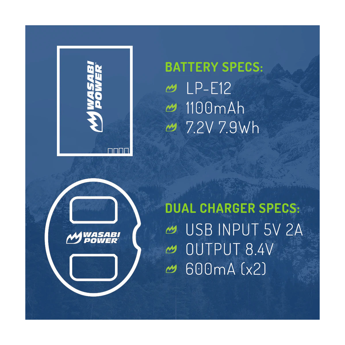 Wasabi Power LP-E12 Dual Kit Battery Charger for Canon Cameras LPE12