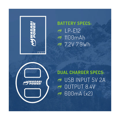 Wasabi Power LP-E12 Dual Kit Battery Charger for Canon Cameras LPE12