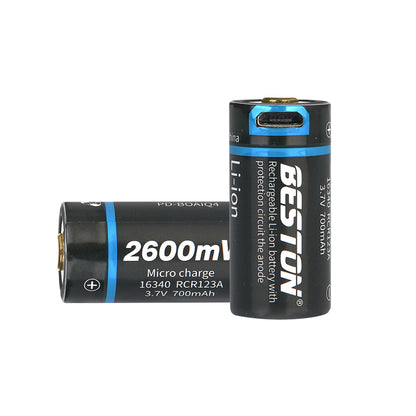 Beston 3.7v 700mAh ICR 16340 RCR123A Li ion Micro USB Rechargeable Battery