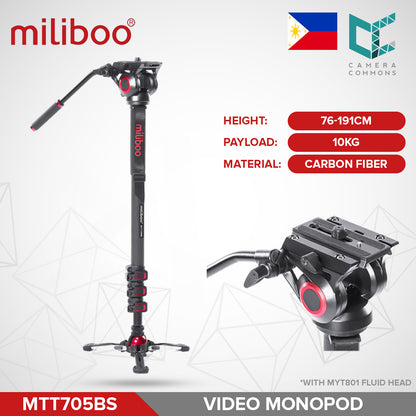 Miliboo MTT705BS Professional Carbon Fiber Video Monopod with MYT801 Fluid Head for Photography
