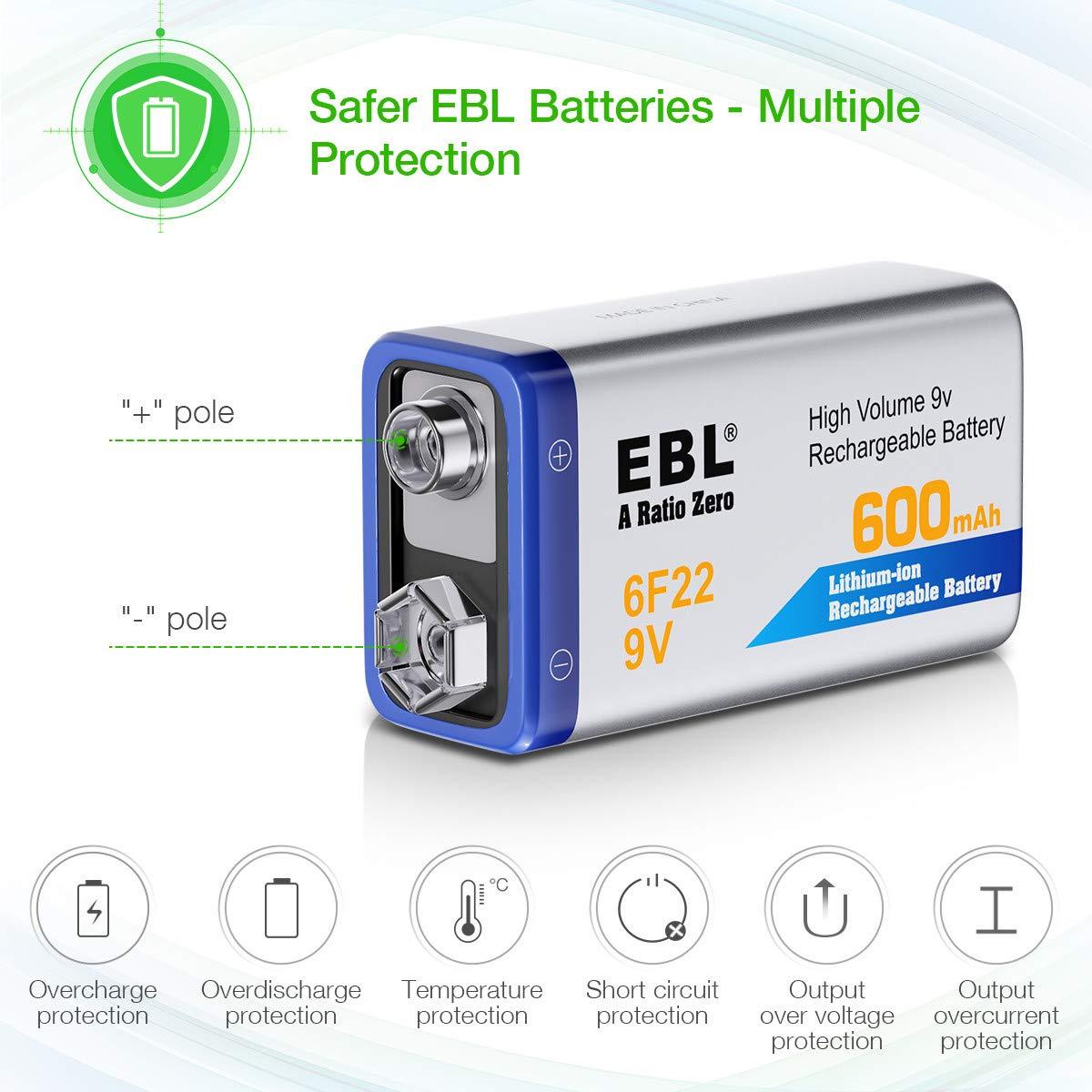 EBL 9V 600mAh Rechargeable battery - Lithium Ion